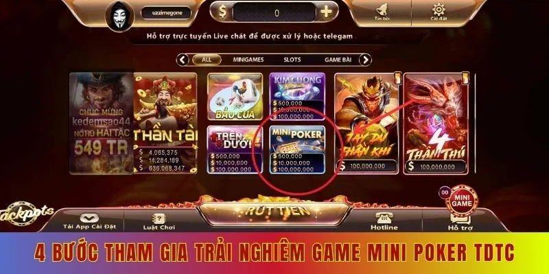 4 bước tham gia trải nghiêm game mini poker tdtc