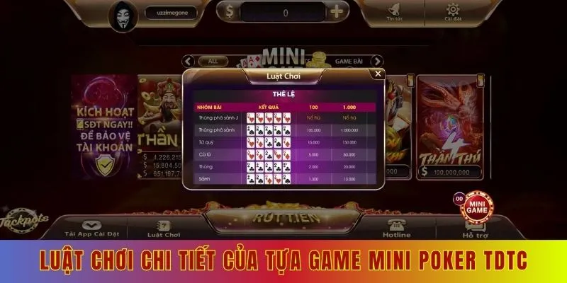 Luật chơi chi tiết của tựa game mini poker tdtc